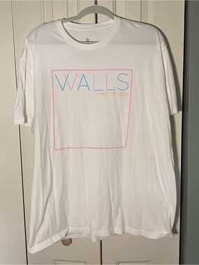Kings of Leon "WALLS" Graphic Tee - White with Pastel Pink & Blue